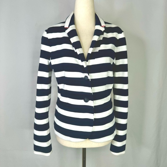 Gap Academy Blazer navy white stripes jersey knit two button size 6 - Picture 1 of 12